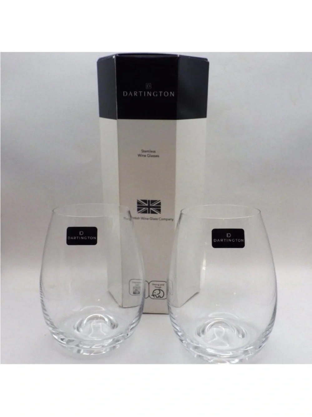 NIB! DARTINGTON 2 Stemless Crystal Wine Glasses in Box